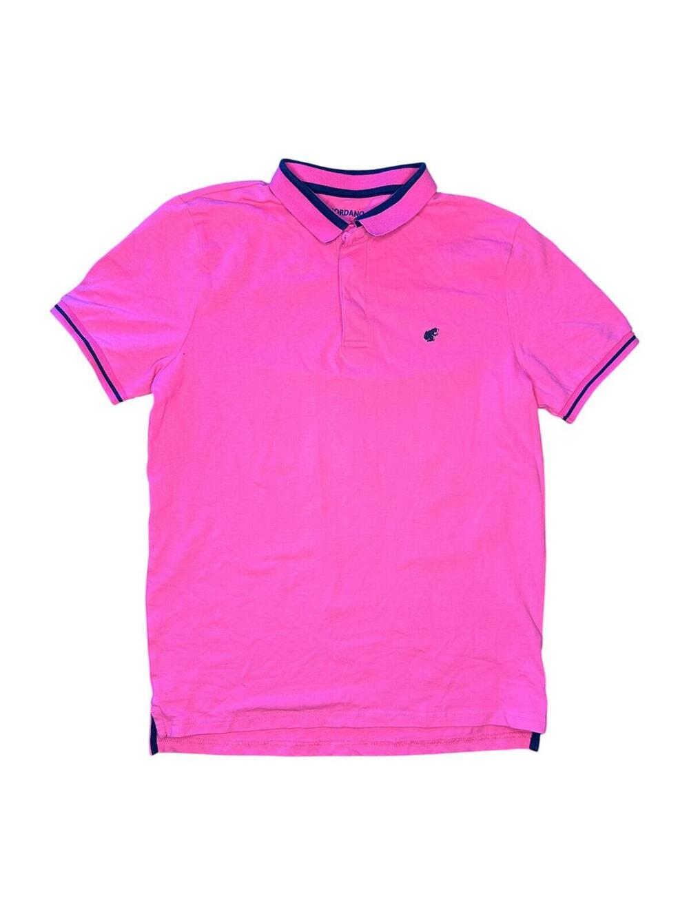 Giordano Men's Pink Short Sleeve Polo Shirt Navy Trim Size S Tapered Fit